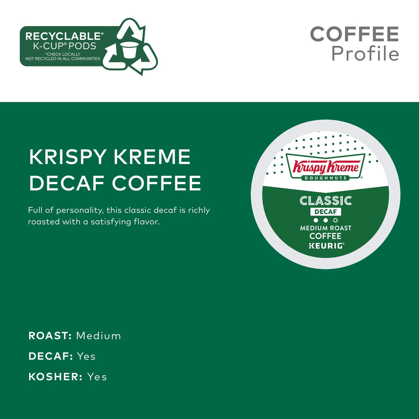 Krispy Kreme Classic Decaf, Single-Serve Keurig K-Cup Pods, Medium Roast Coffee Pods, 72 Count