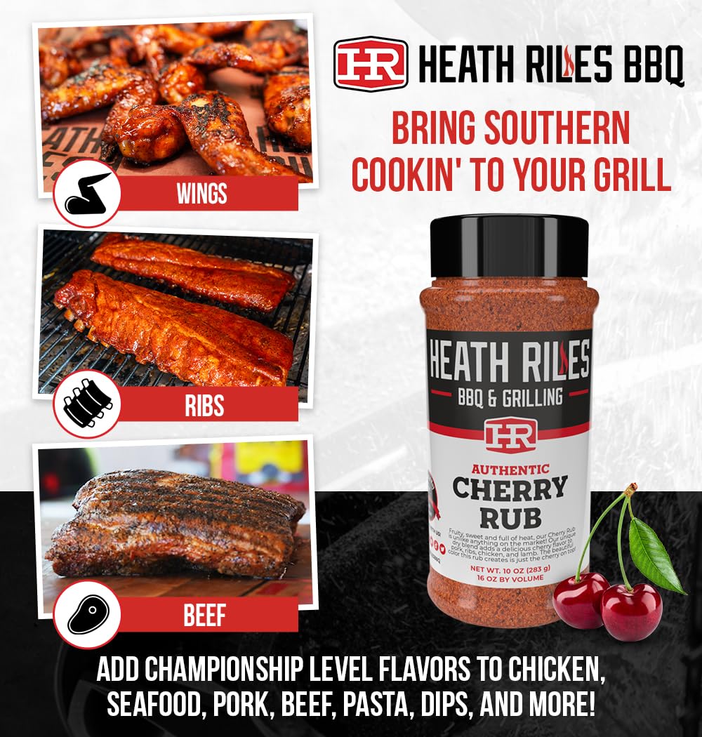 Heath Riles BBQ Rub - Cherry Seasoning, Champion Recipe, 32 oz, Ideal for smoky aroma & Grilling