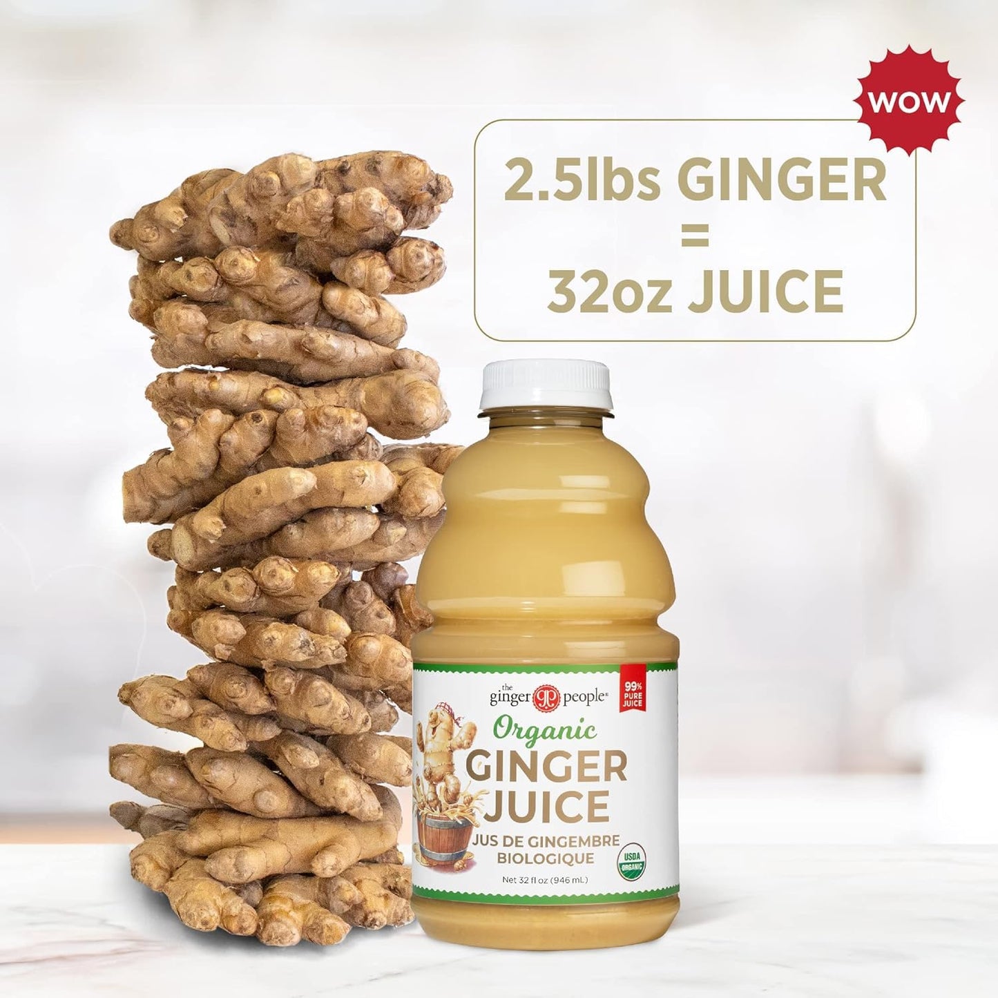 Organic Ginger Juice, 99% Pure Ginger Juice By The Ginger People – Original Flavor, Premium Quality Organic Ginger Juice, 32 Fl Oz Bottles - Pack Of 12