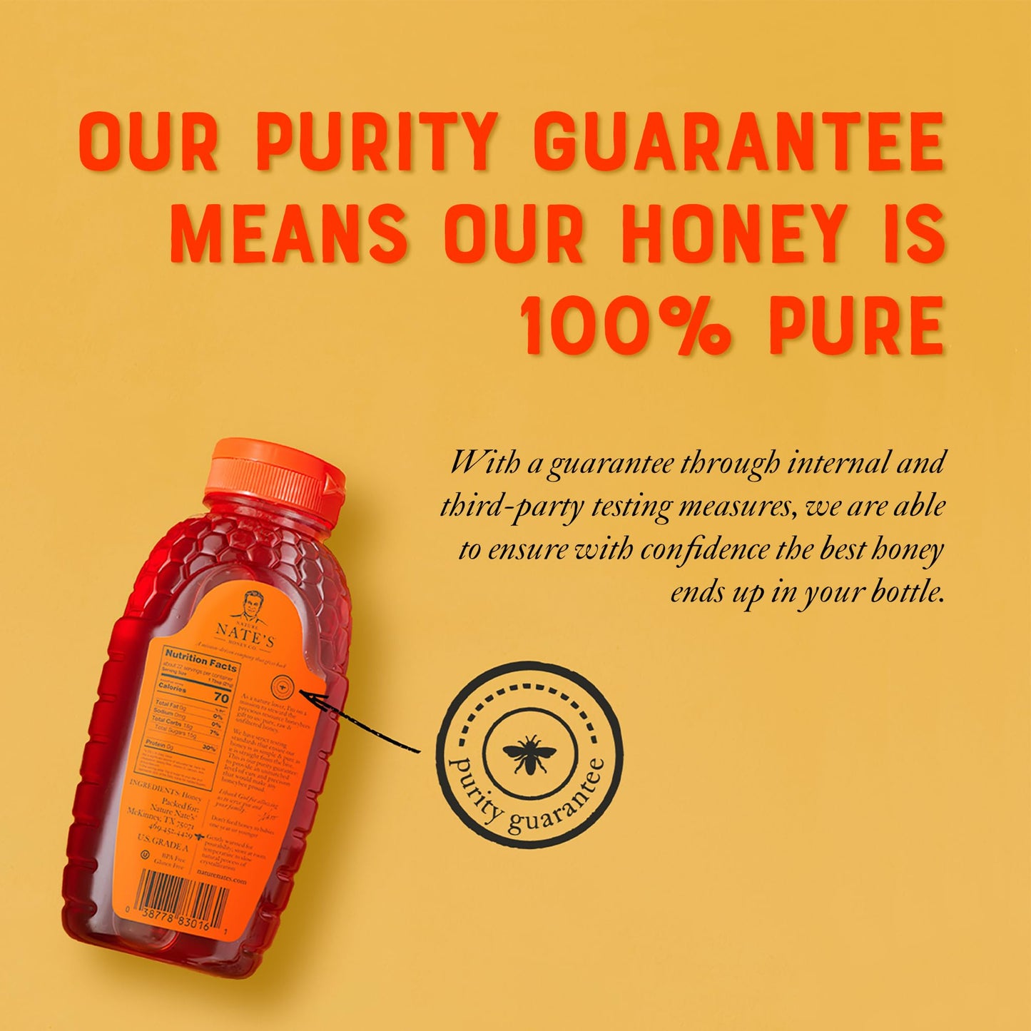 Nates 100% Pure, Raw & Unfiltered Honey - Award-Winning Taste, 16 oz. Squeeze Bottle