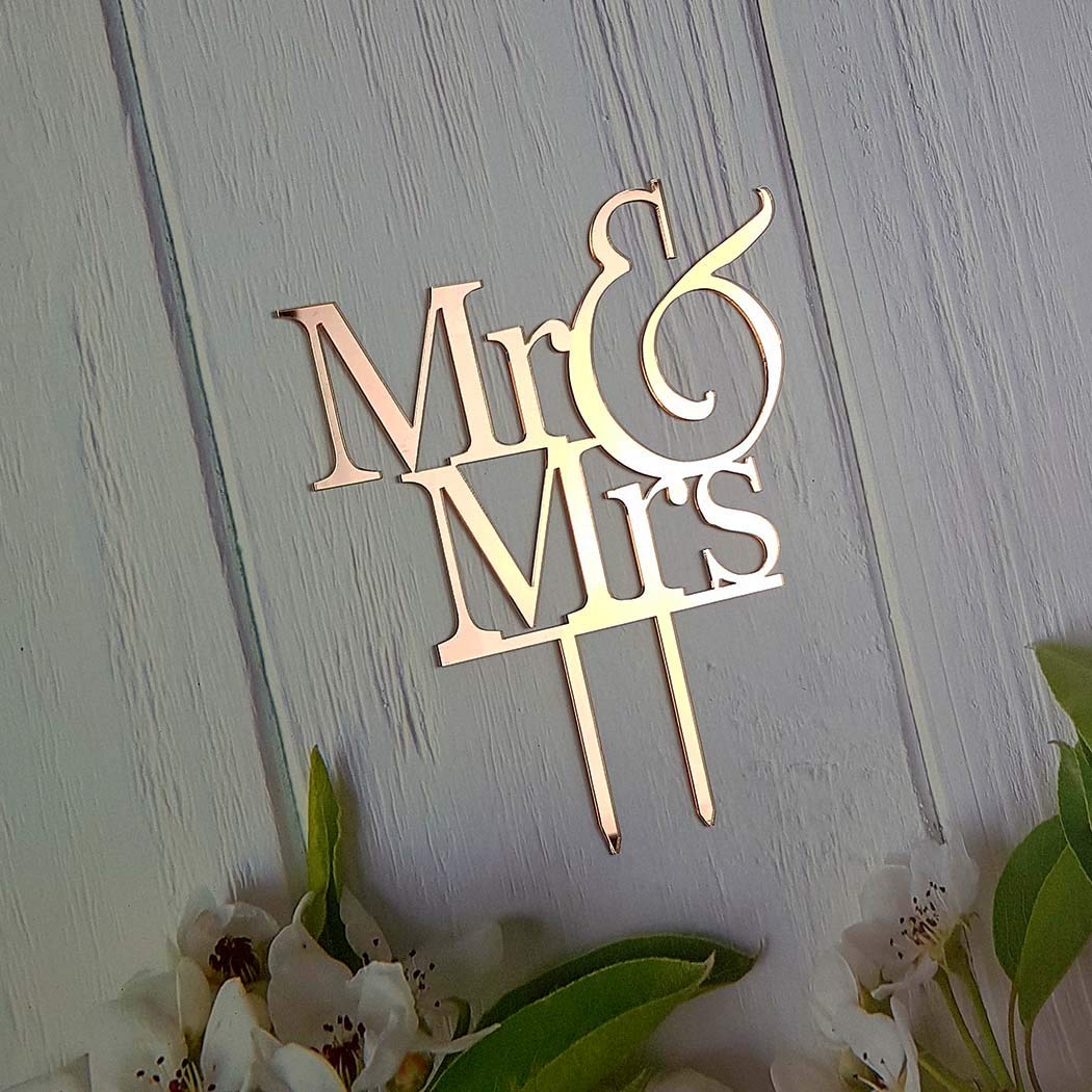 Mr And Mrs Cake Topper, Bride And Groom Sign Wedding Engagement Cake Toppers Decorations (Mirror Rose Gold Acrylic)