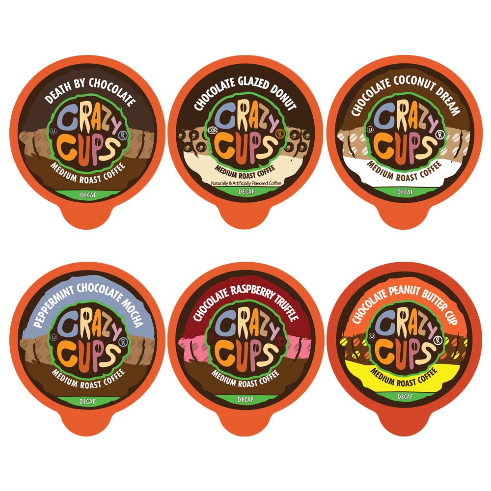 Crazy Cups Decaf Chocolate Coffee Pods Variety Pack, Chocolate Flavored Decaf Coffee For Keurig K Cup Machines, Includes Death B