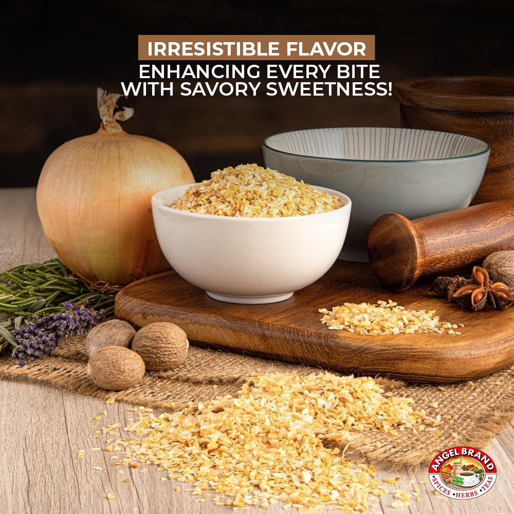 Angel Brand Minced Onion - 16 Oz Bottle - Dehydrated Dried Onion Flakes, Perfect For Cooking, Seasoning, And Recipes.