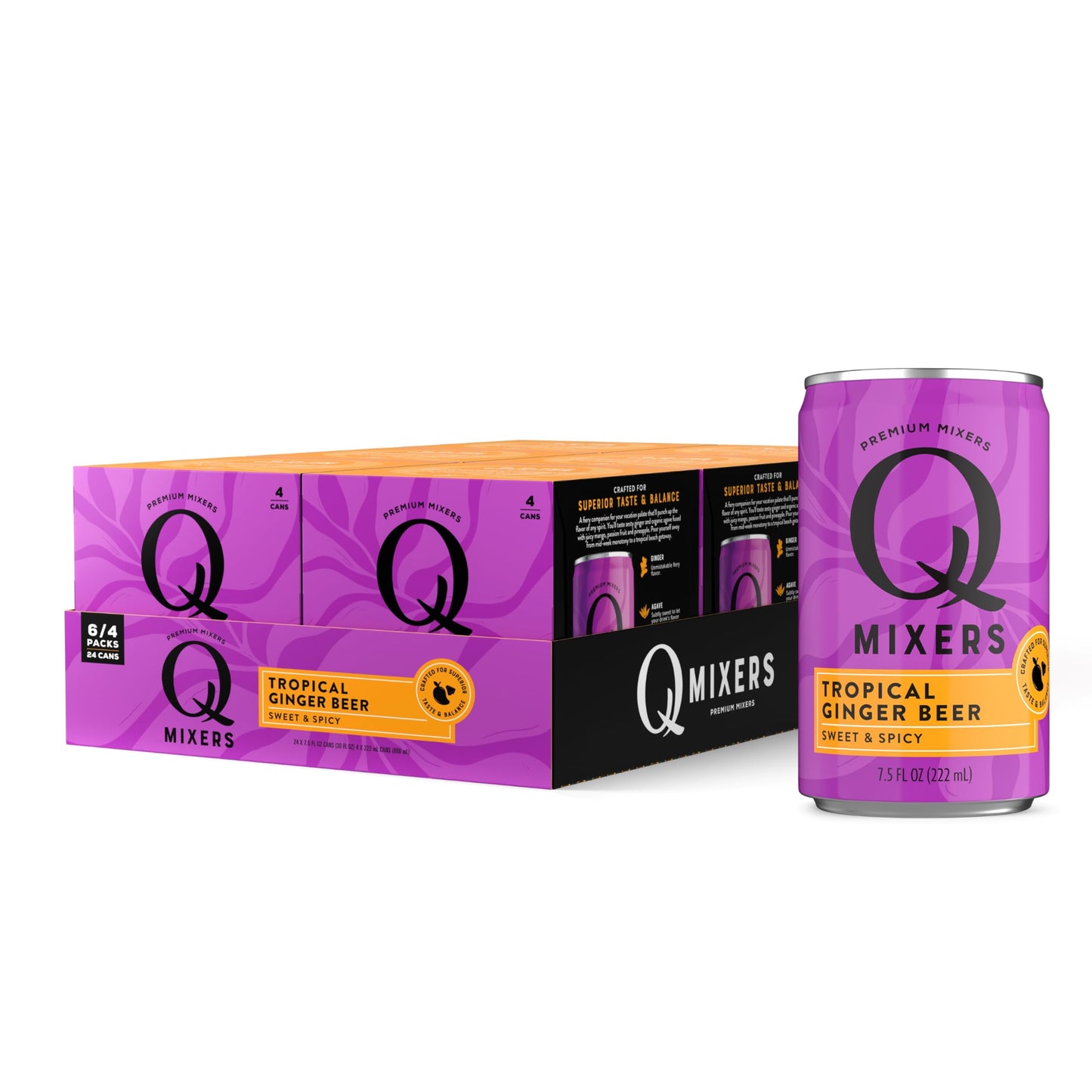 Q MIXERS Tropical Ginger Beer - Real Ginger, Organic Agave - 7.5 Fl Oz Cans (Pack of 24) - Perfect for Cocktails & Mocktails