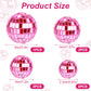 PEUTIER Disco Ball Cake Toppers Set, 12pcs in 4 Sizes, Pink, for Birthday and 70s Theme Parties, Model 04138