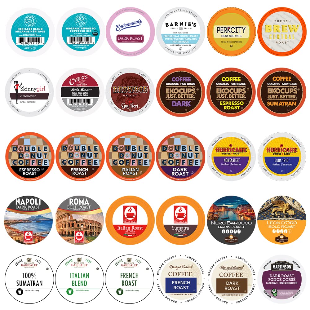 Crazy Cups Dark Roast Coffee Pods Variety Pack, Strong Bold Blends, 30 Count for Keurig K Cups
