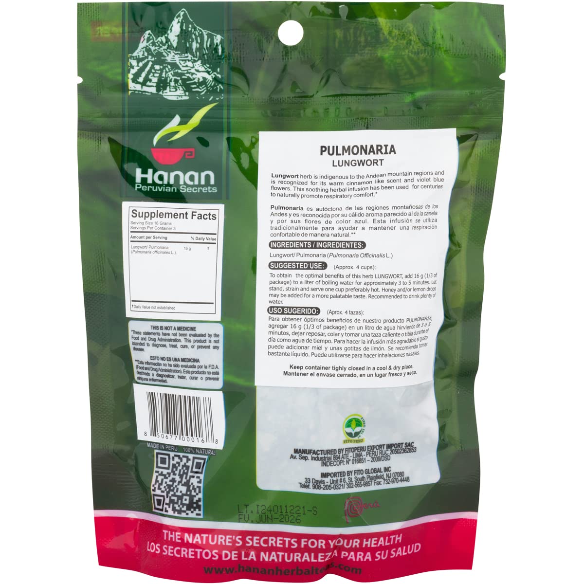 Hanan Pulmonaria Loose Leaf Tea - Herbal Tea dietary product, 1.8 oz (50 g)