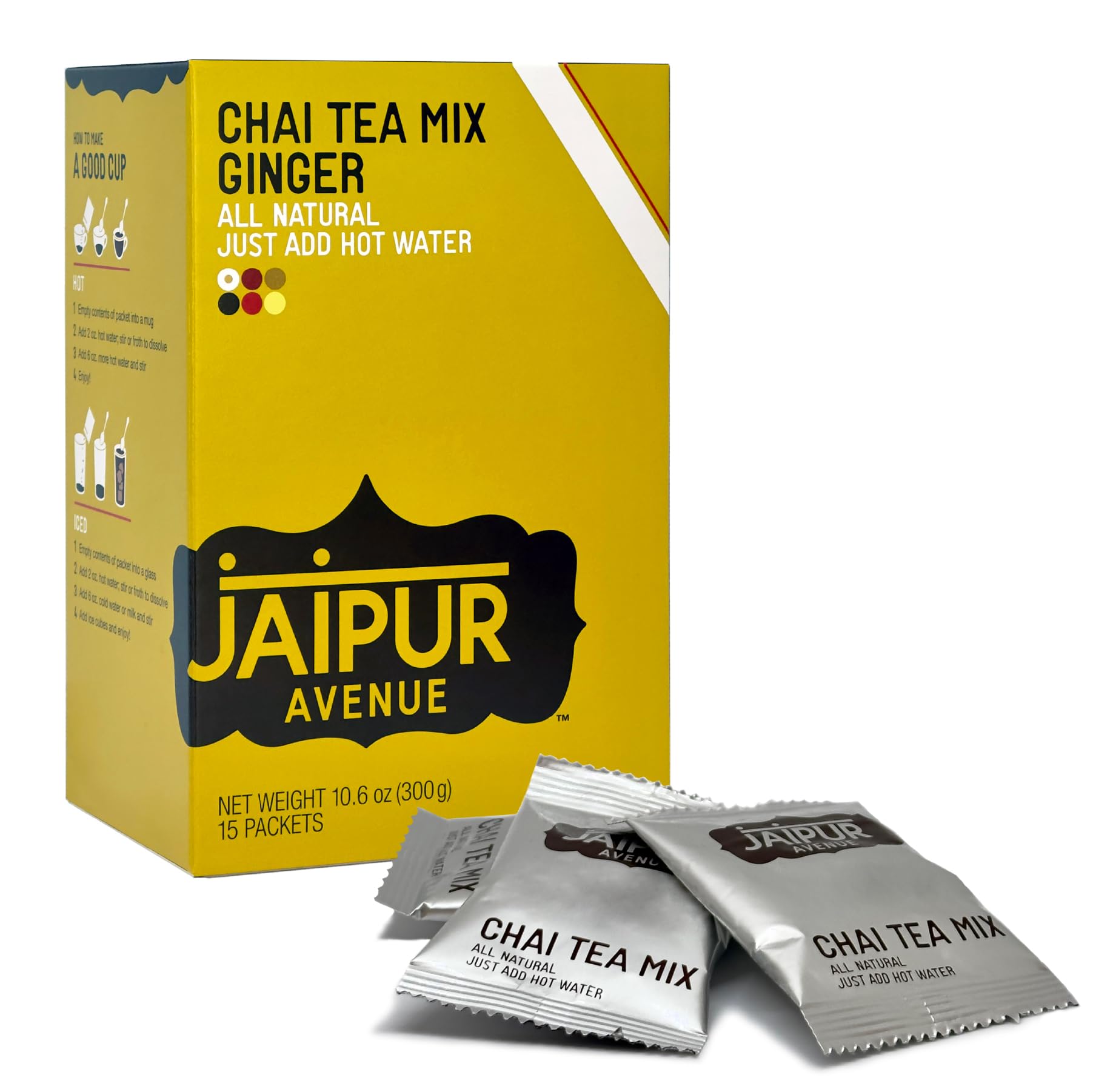Jaipur Avenue Ginger Chai Tea Mix - All-Natural Assam Black Tea, Gluten-Free, 15 Servings