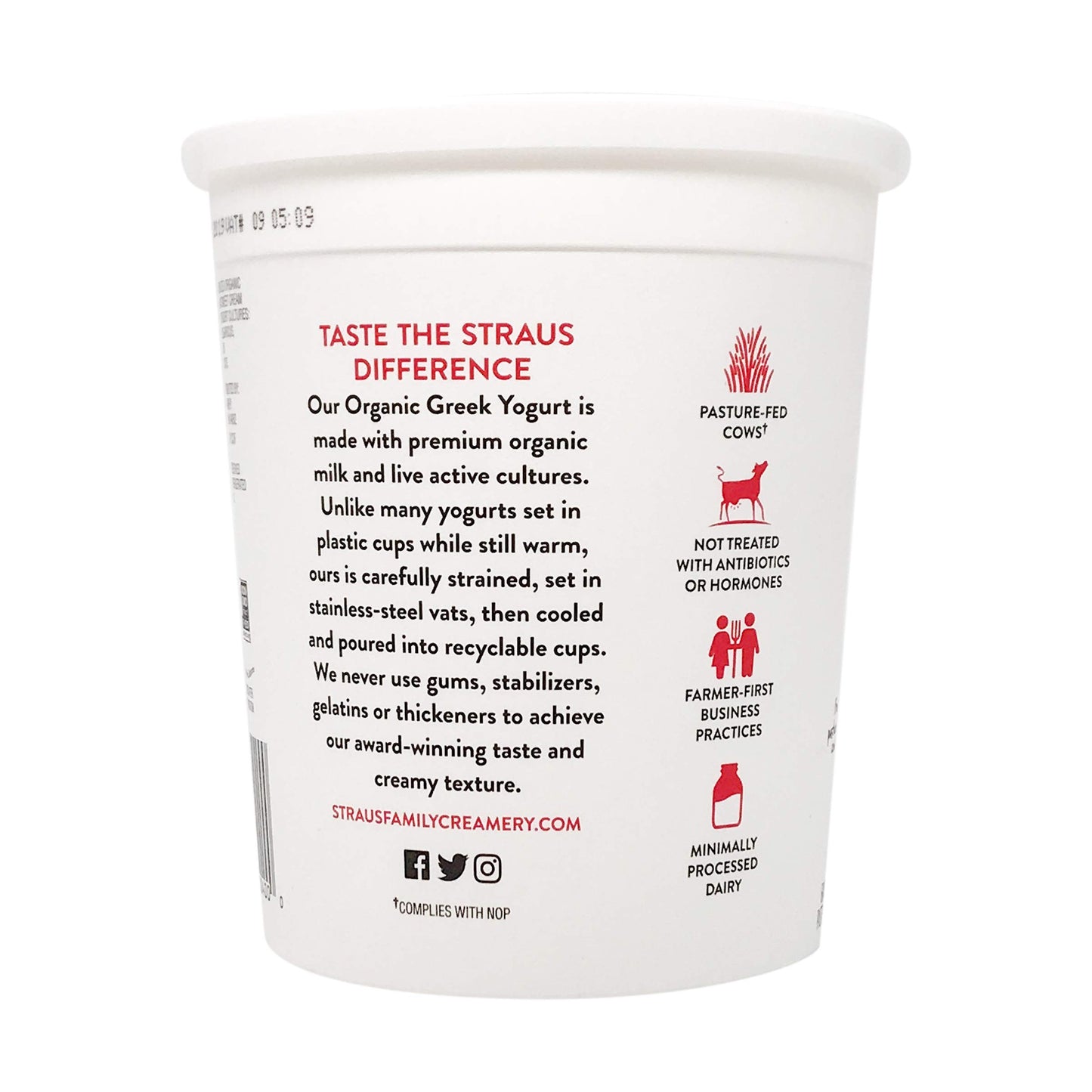 Straus Family Creamery Greek Yogurt, Plain, Organic, 32 oz