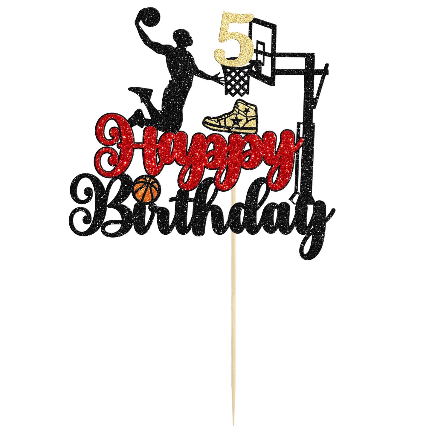 1Pc 5Th Birthday Basketball Cake Topper Glitter Basketball Sports Theme Cake Pick For Baby Shower 5Th Birthday Cake Decorations