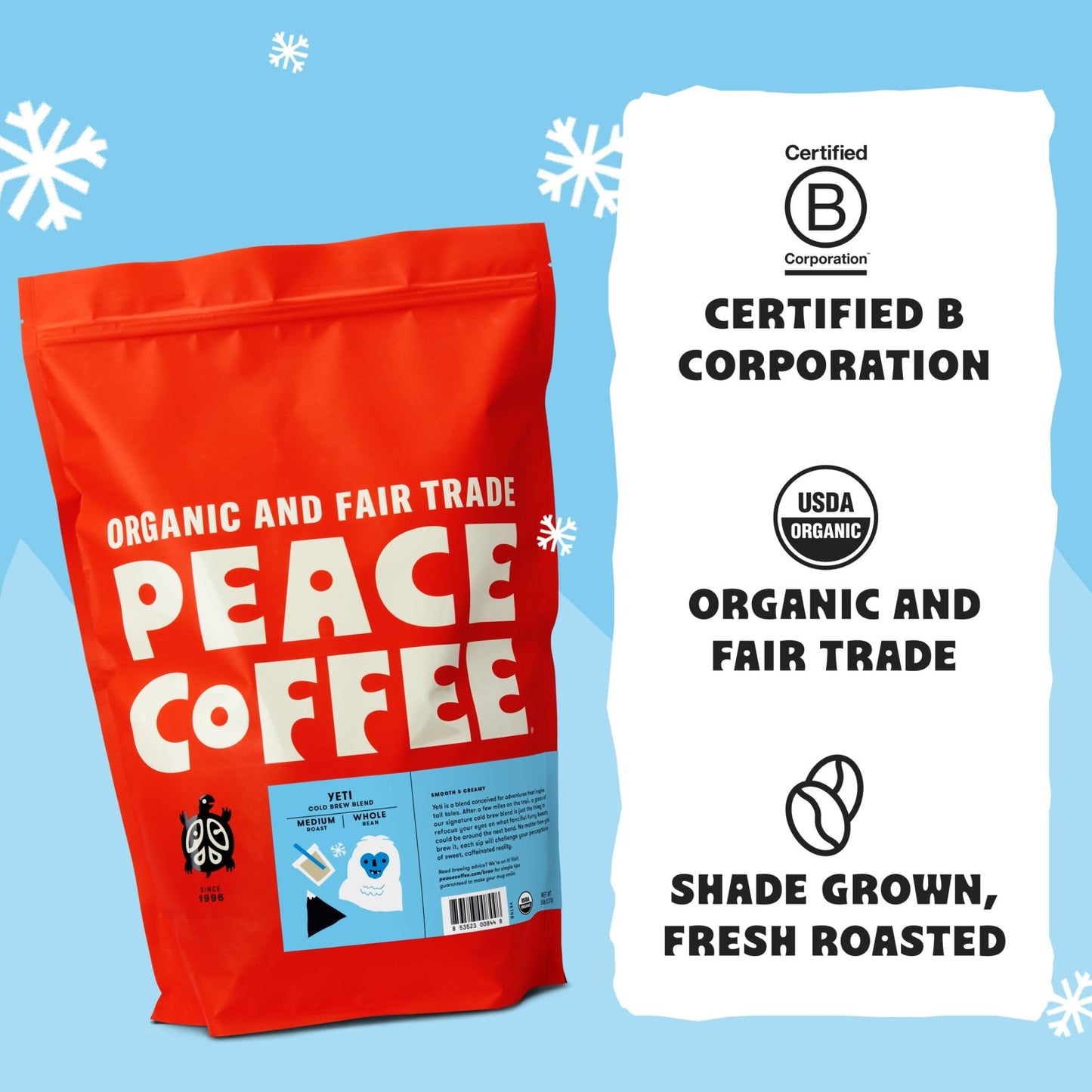 Peace Coffee Yeti Cold Brew Blend | 5 Lb Medium Roast Course Grind| Organic Fair Trade | Smooth, Rich Flavor | Shade Grown, Fres