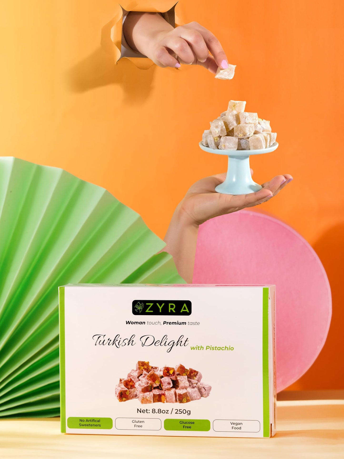 Zyra Turkish Delight With Pistachio - 8.8Oz - Woman Owned Brand - Luxury With Roasted Pistachio - Authentic Enhanced Lokum Confectionery - Gifts For Everyone