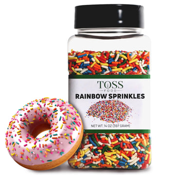 TOSS Rainbow Sprinkles Jimmies, 14 OZ, Decorating Topping for Baking, Ice Cream, Cake, Cupcakes, Resealable Container