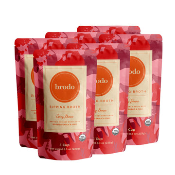 Brodo Spicy Nonna Organic Chicken Broth with Roasted Garlic & Chili | Nutrient Dense, Chef Crafted Bone Broth in Single Serving 