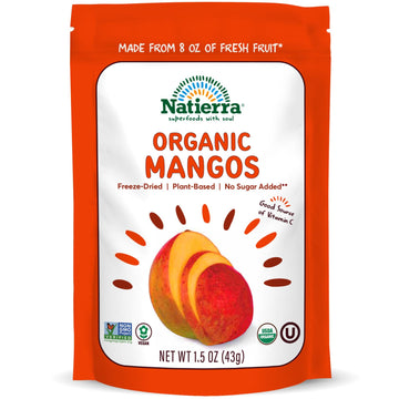 NATIERRA Organic Freeze-Dried Mangos | USDA Organic, Non-GMO & Vegan | Gluten Free, No Additives, No Sugar Added | 1.5 Ounce (Pa