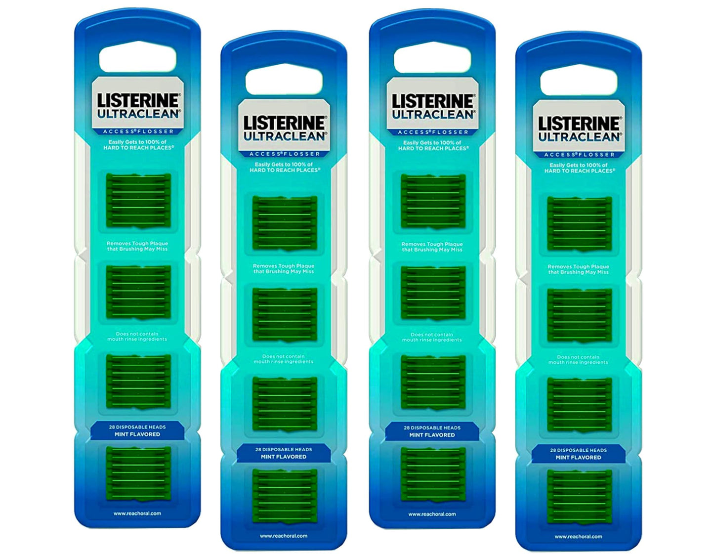Listerine Ultraclean Access Flossers Disposable Heads Fresh Mint Crystals 28 Each (Pack Of 4)