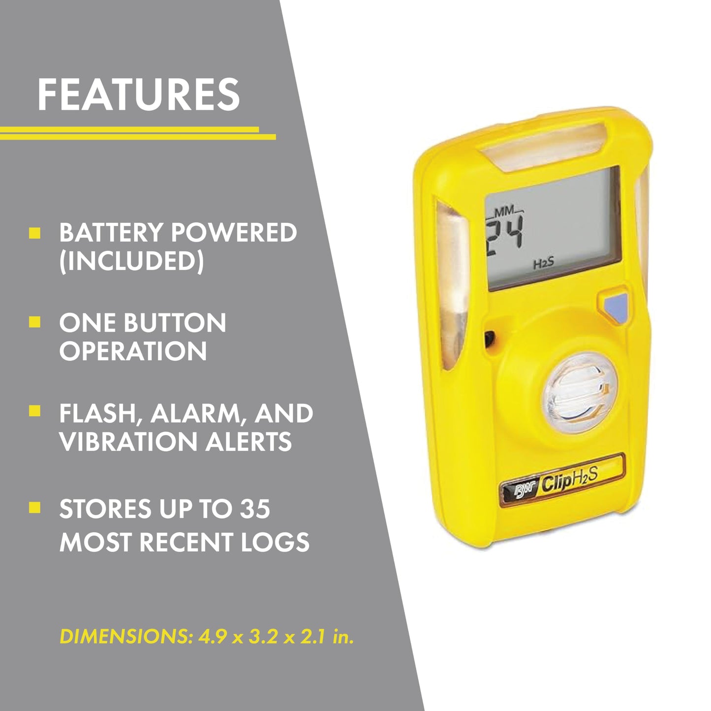 Bw Technologies/Honeywell Analytics Bwc2-H Bw Clip Single-Gas Detector, Hydrogen Sulfide (H2S)