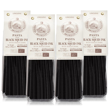 ANTICO PASTIFICIO MORELLI Squid Ink Linguine Pasta - Organic Durum Wheat - 8.8oz (Pack of 4) - Black Pasta Noodles