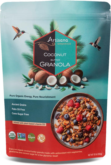 Artisana Organics Coconut Butter Granola - Gluten-Free, Cane Sugar Free, Ancient Grains, Vegan, Palm Oil-Free, Low Glycemic with