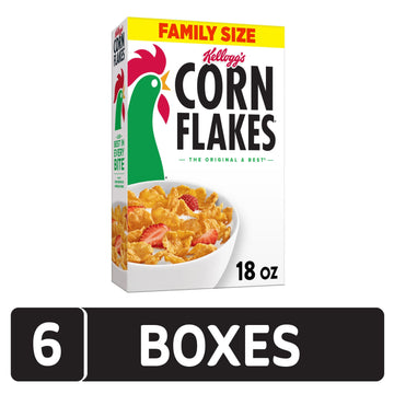 Kellogg's Corn Flakes, Original Breakfast Cereal, 18 Ounce (Pack of 6) - Crunchy, Delicious, Perfect for Mornings