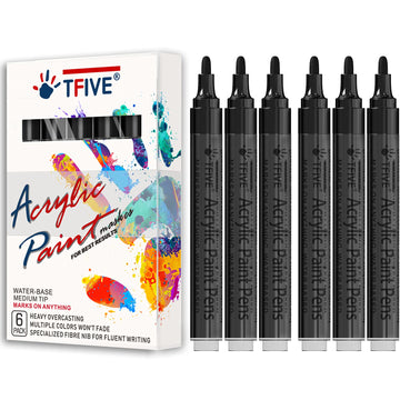 Black Acrylic Paint Marker Pens - 2-3Mm Medium Tip, 6 Pack Permanent Black Water Based Paint Pen For Diy Projects, Paintings For