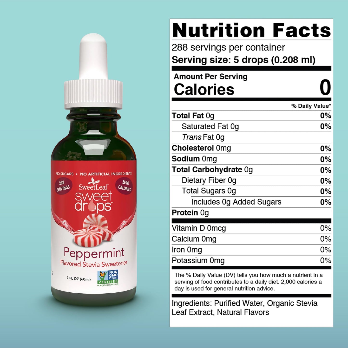 SweetLeaf Sweet Drops- Flavored Stevia Liquid Sweetener  Organic Stevia Extract  Zero Calories  Gluten Free  Keto Friendly  Non GMO  Natural Flavor  Sugar Alternative - Peppermint  2 Fl Oz (Pack of 1)