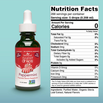 SweetLeaf Sweet Drops- Flavored Stevia Liquid Sweetener  Organic Stevia Extract  Zero Calories  Gluten Free  Keto Friendly  Non GMO  Natural Flavor  Sugar Alternative - Peppermint  2 Fl Oz (Pack of 1)