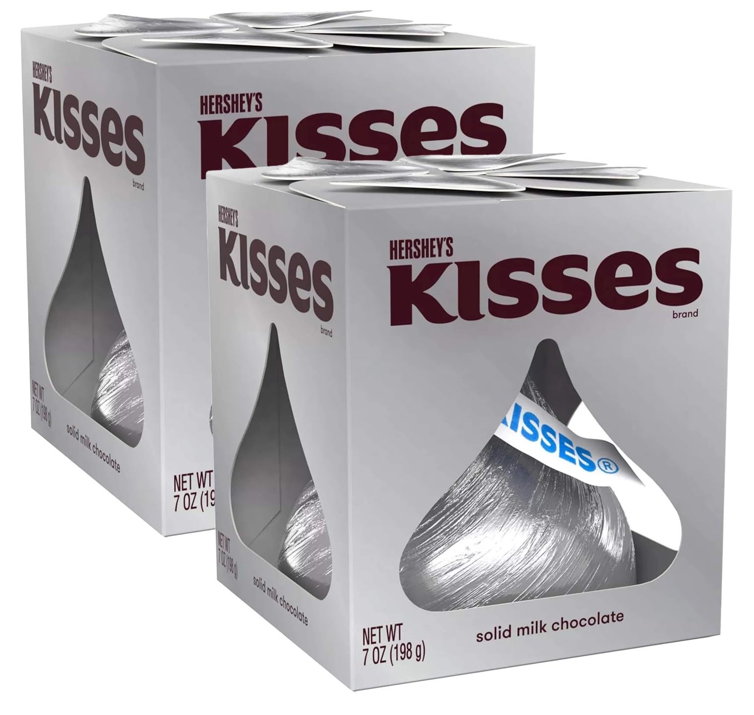 Hershey Giant Silver Kisses Milk Chocolate Valentine's Gift Box - 2 Pack Extra Large Solid Chocolate Candy Treat For Parites, Va