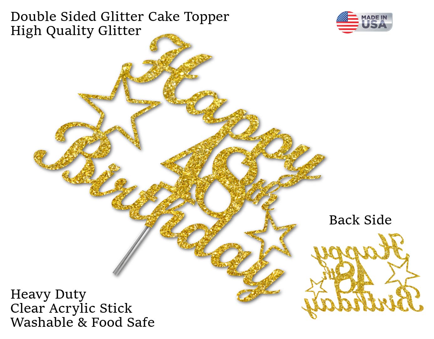 48 Birthday Cake Topper Gold Glitter, Party Decoration Ideas, Premium Quality, Sturdy Doubled Sided Glitter, Acrylic Stick. Made