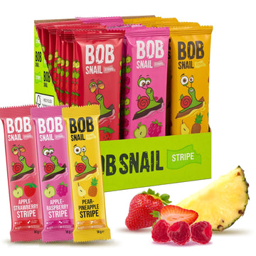 BOB SNAIL Healthy Fruit Snacks for Kids and Adults - 30 Fruit Leather Snacks with Apple, Banana, Strawberry - Vegan Low-Carb Var