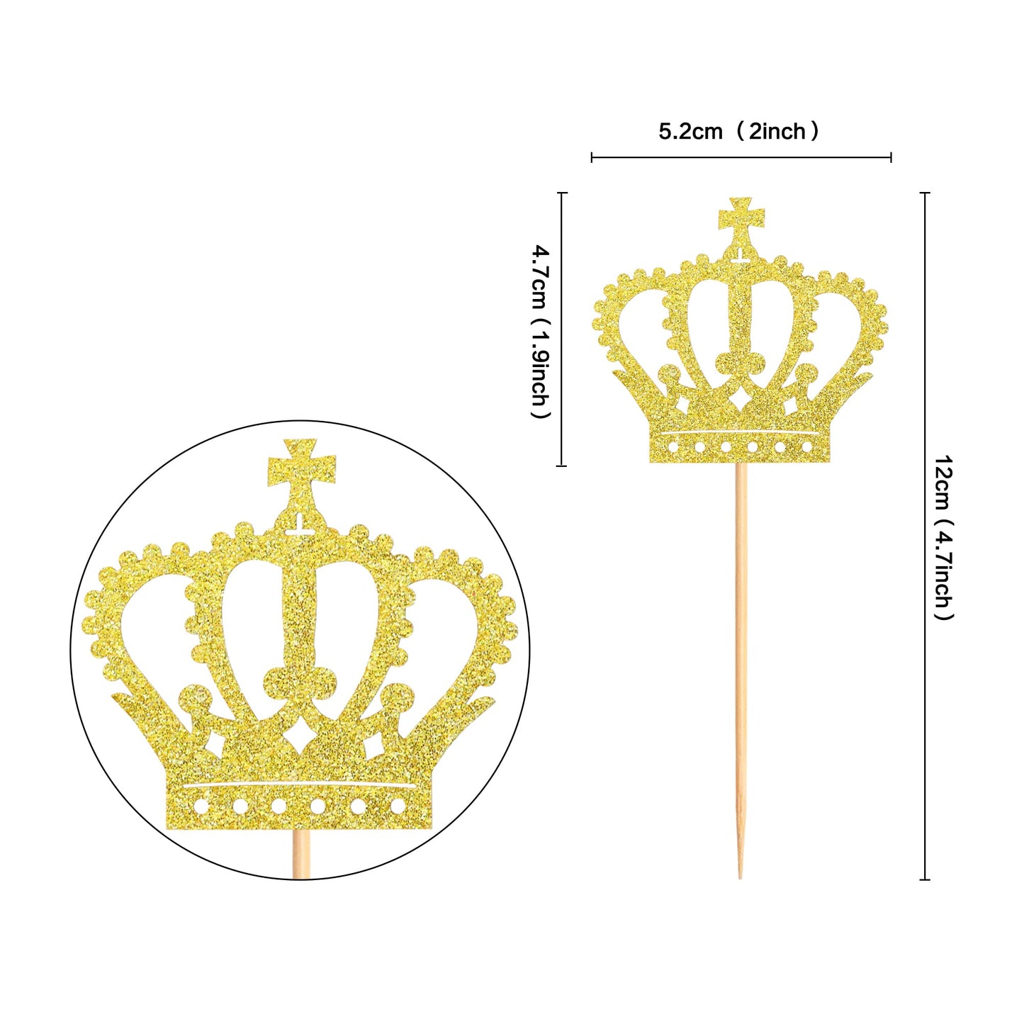 Ercadio 24 Pack Crown Cupcake Toppers Gold Glitter Prince Royal Crown Cupcake Picks King Crown Cupcake Decors For Prince Theme Baby Shower Party Decoration Supplies