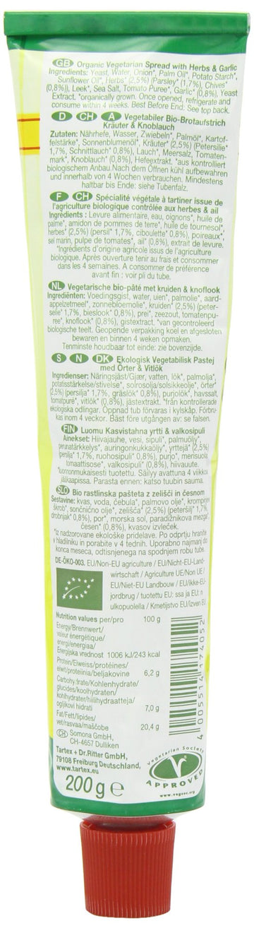 Tartex Organic Herbal And Garlic Pate Tube 200 G (Pack Of 4)