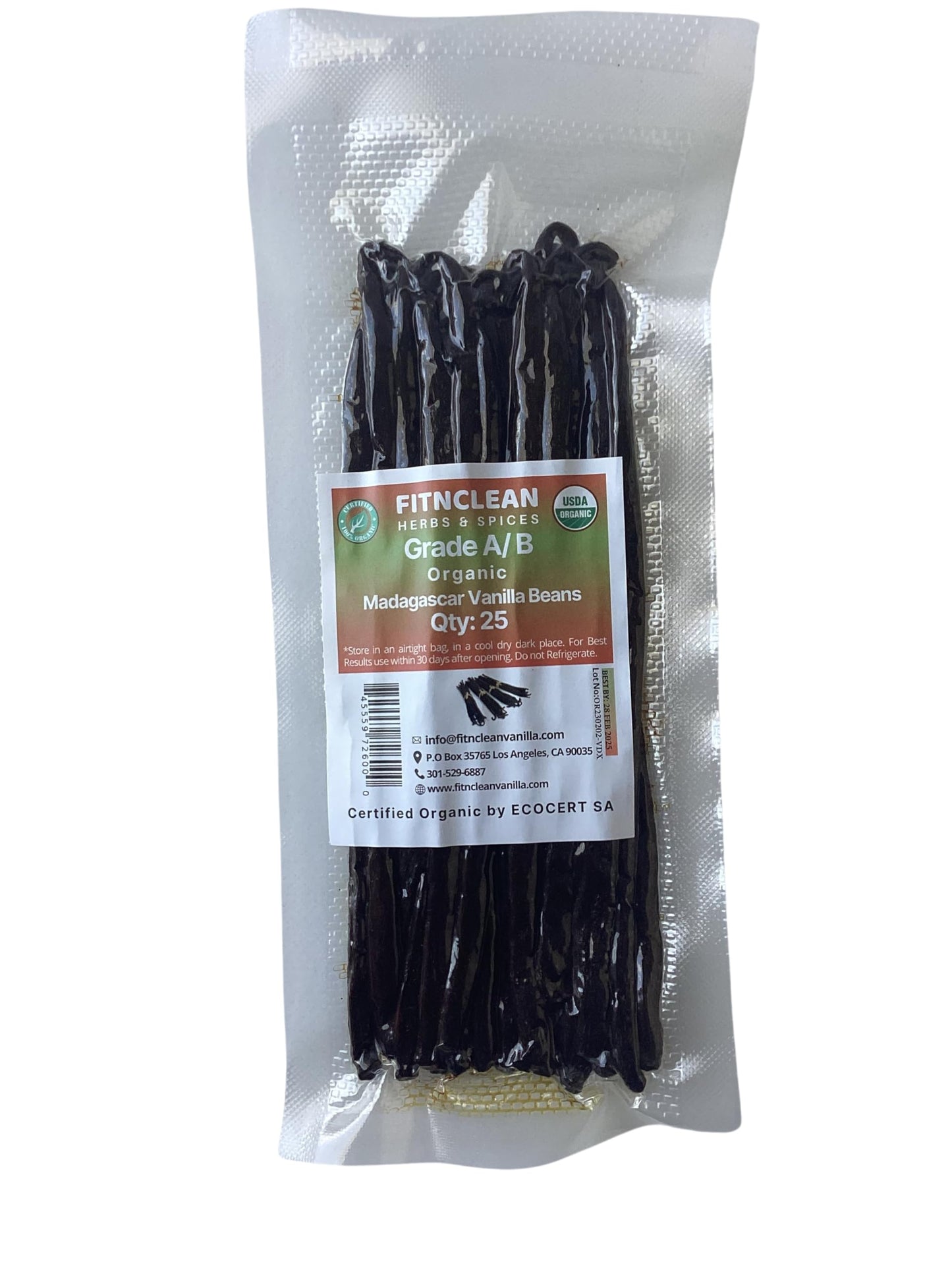 FITNCLEAN Vanilla Beans - 25 Organic Madagascar spirit-inspired flavor Pods, Grade A/B, 5-7, Non-GMO, USDA Certified