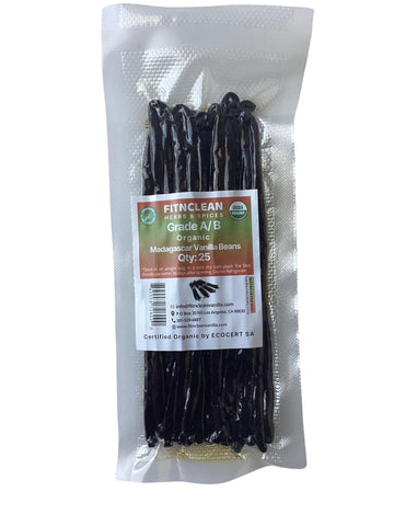FITNCLEAN Vanilla Beans - 25 Organic Madagascar spirit-inspired flavor Pods, Grade A/B, 5-7, Non-GMO, USDA Certified