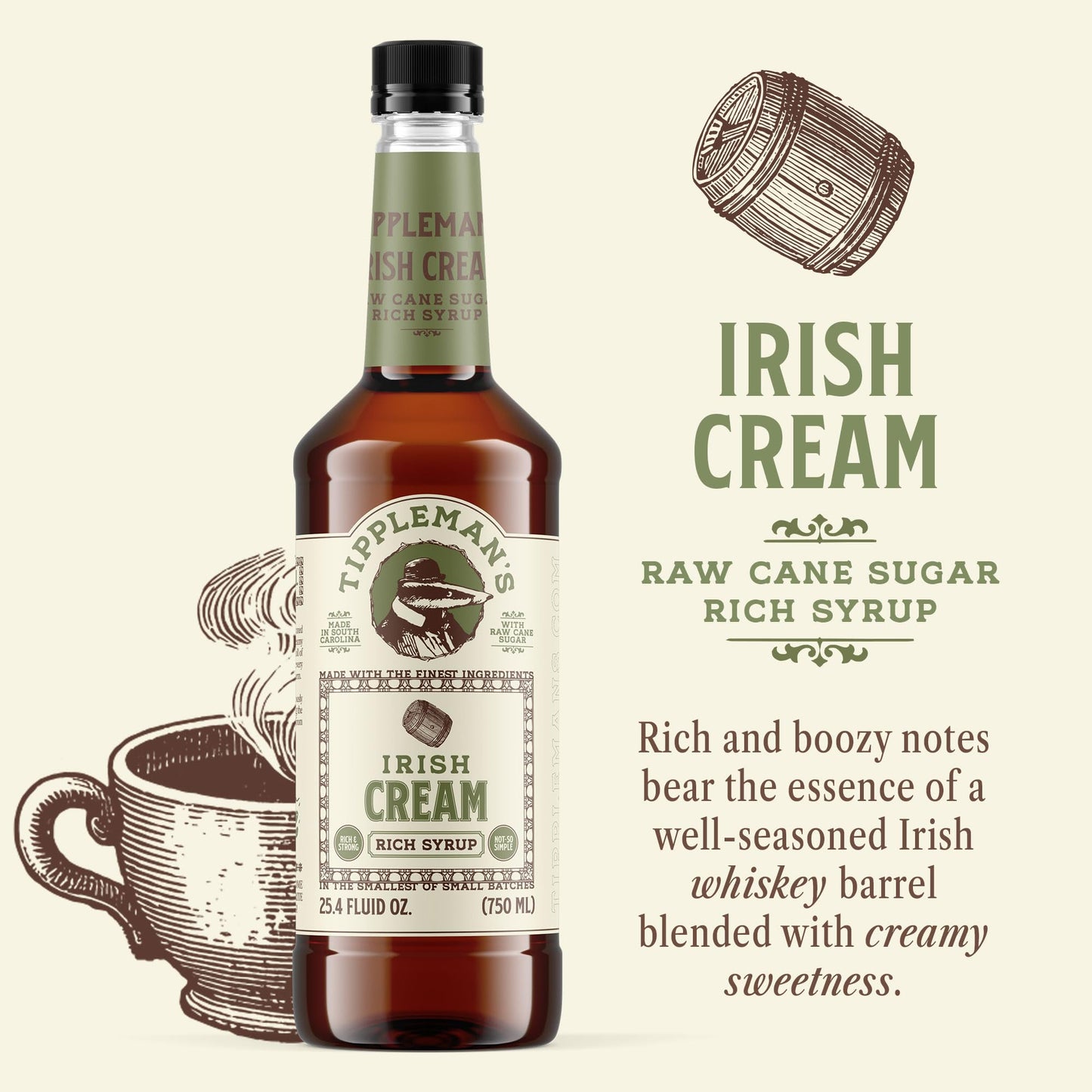 Tipplemans Irish Cream Coffee Syrup - Rich Flavor For Hot Or Iced Drinks, Latte, Tea, Espresso, Cappuccino, Cocktails, & Baking - 25.4 Fl Oz