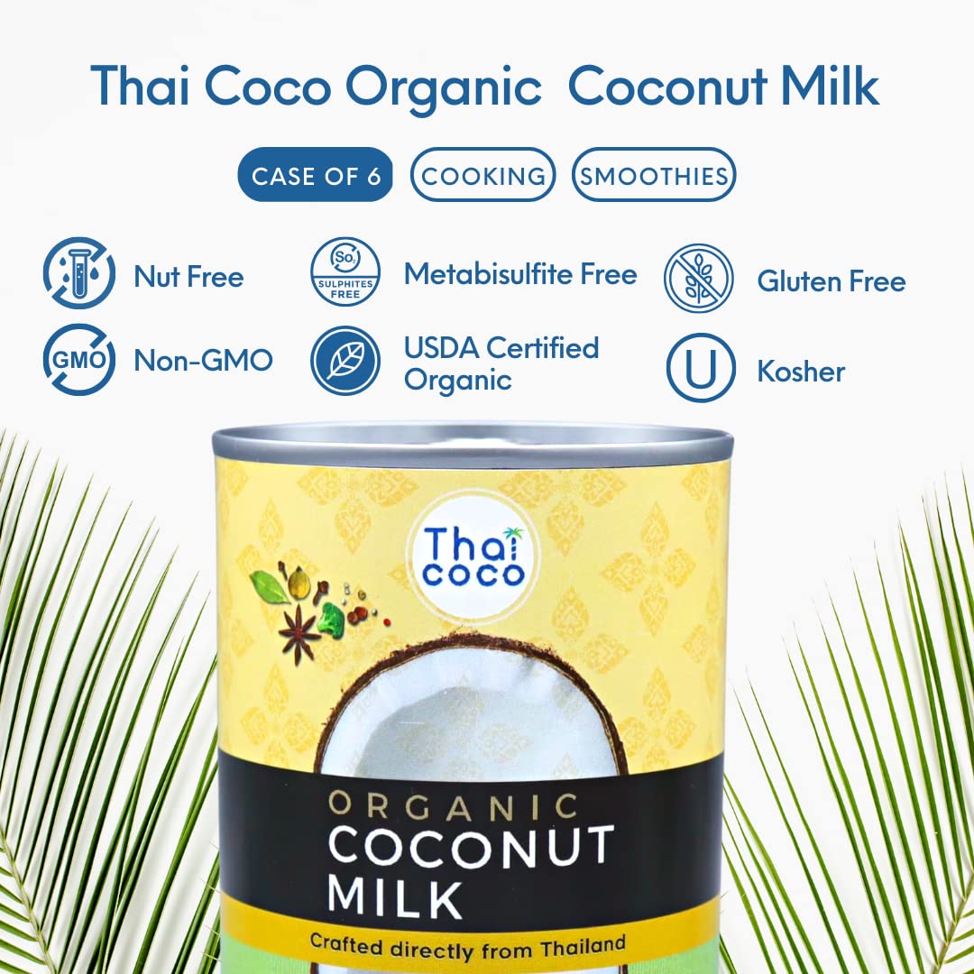 Thai Coco - Organic Coconut Milk Full Fat Unsweetened - 14 Fl. Oz. 6 Pk