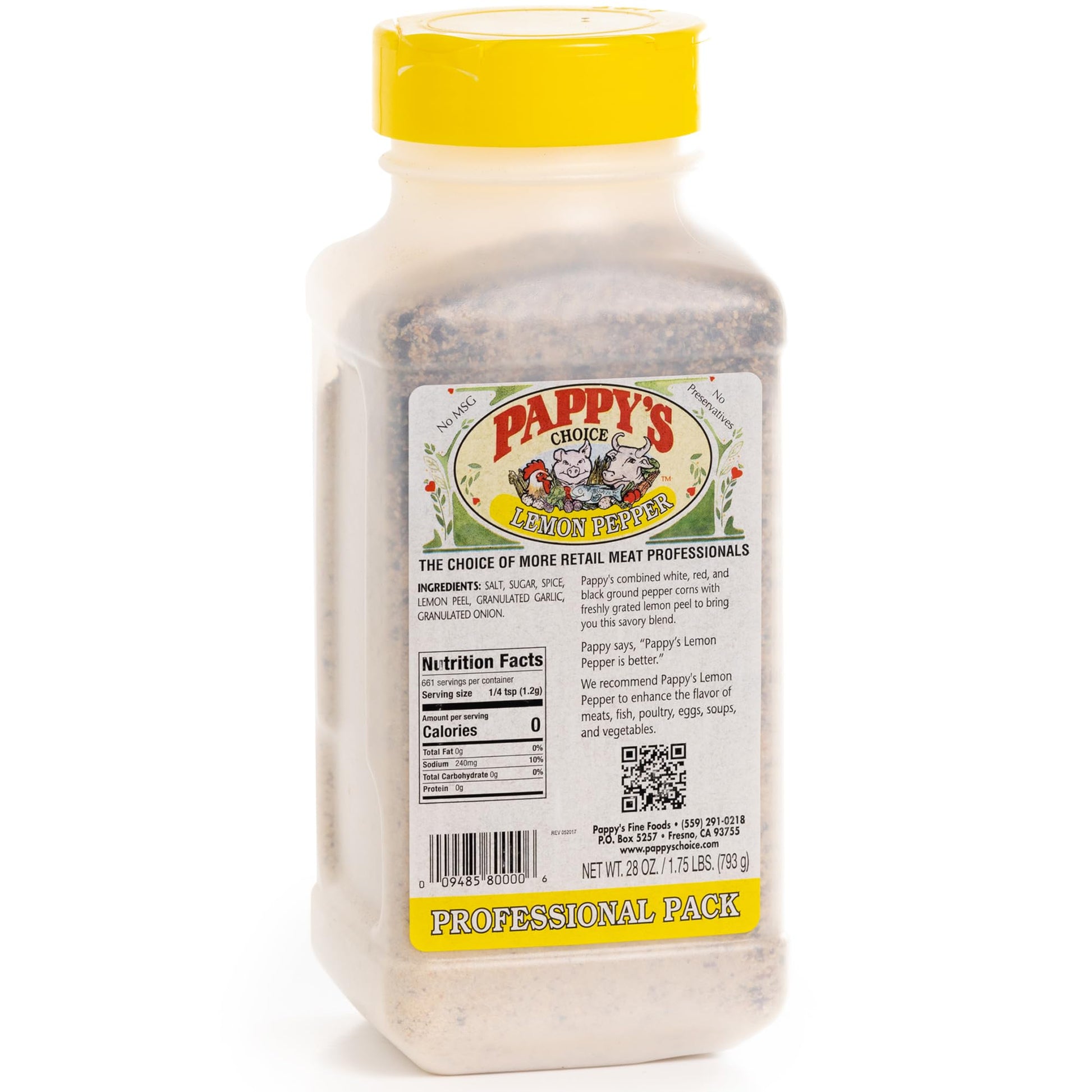 Pappys Fine Foods Lemon Pepper Seasoning - 1.75 Pound Pack, Perfect for BBQ, Steak, Chicken, Seafood, and More