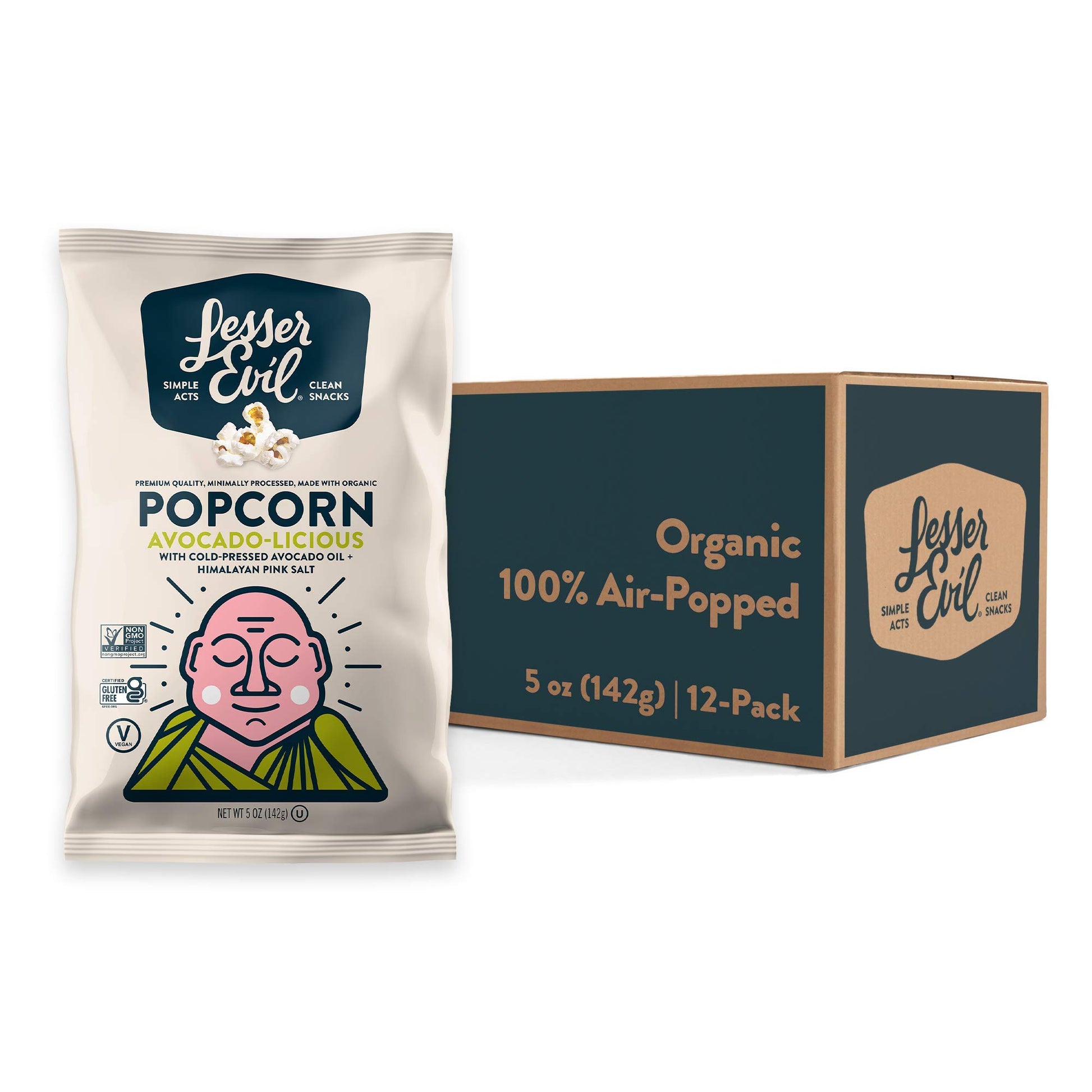 LesserEvil Organic Popcorn, Avocado-Licious, Coconut Oil, 5 oz Bags, Pack of 12