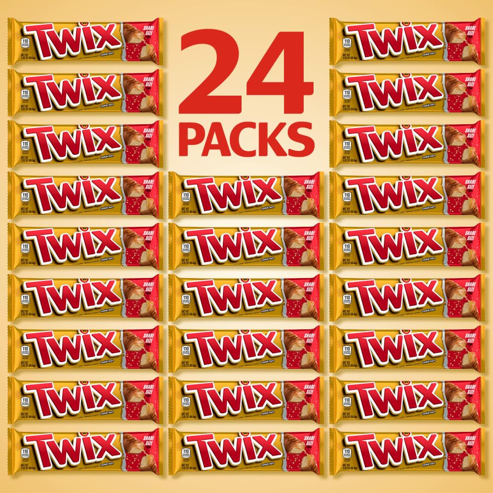 Twix Caramel Chocolate Cookie Candy Bar Bulk Pack, Share Size, 3.02 Oz Bar (Pack Of 24)