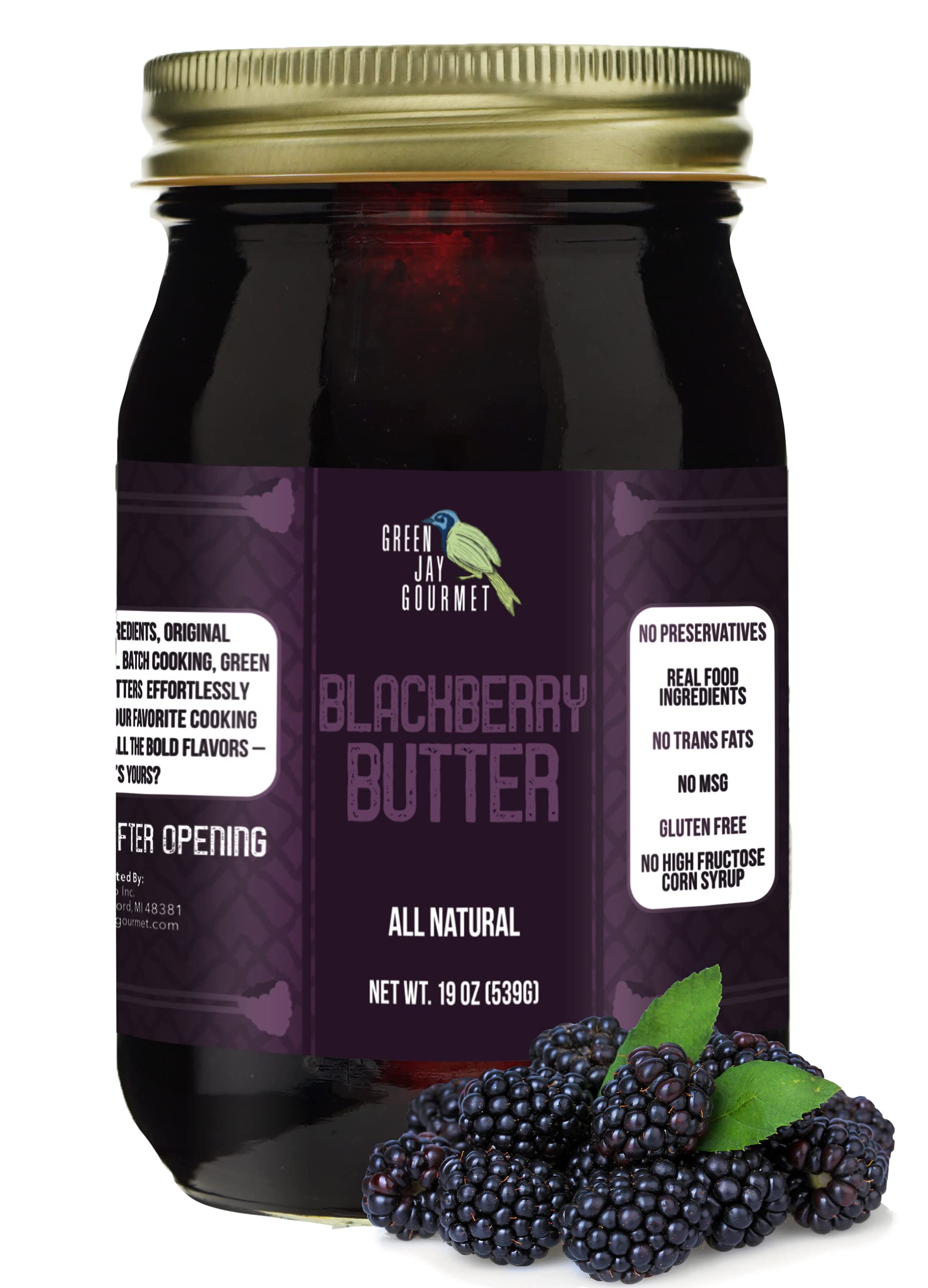 Green Jay Gourmet Blackberry Butter - All-Natural, Gluten-Free Fruit Spread - Blackberry Spread With Fresh Blackberries - Gourme