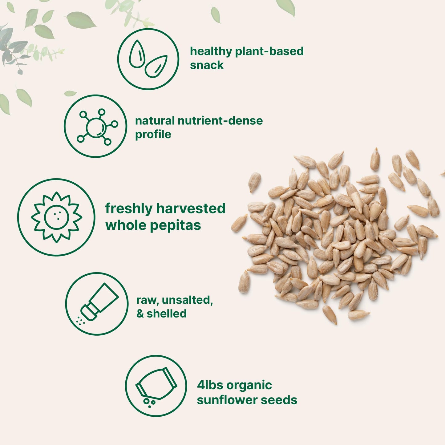 Organic Sunflower Seeds  4lbs | Raw  Unsalted  & Shelled - Whole Kernels | Low Carb Snack | Great for Baking  Smoothies  & Salad Toppings | Non-GMO  Vegan  Plant Based