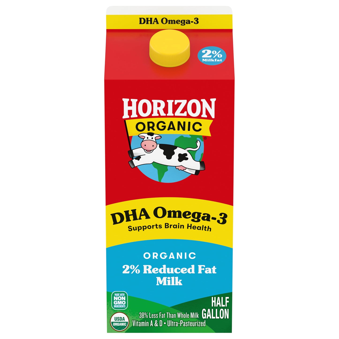 Horizon Organic DHA Omega-3 Milk, DHA 2 Percent Milk, 64 fl oz Half Gallon Carton