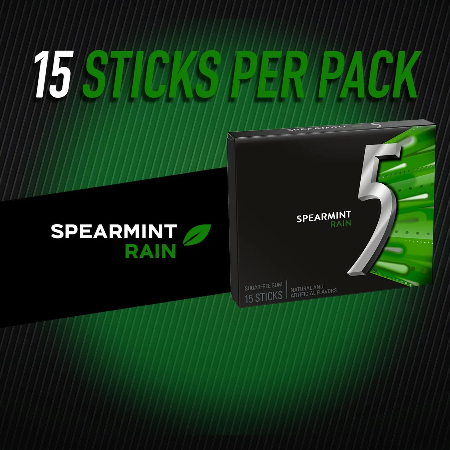 Wrigley 5 Rain-Tingling Spearmint, 10Ct/150 Sticks Total