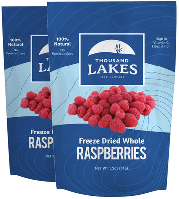 Thousand Lakes Freeze Dried Fruit - Raspberries 2-Pack 1.2 Ounces (2.4 Ounces Total) | No Sugar Added | 100% Whole Raspberries