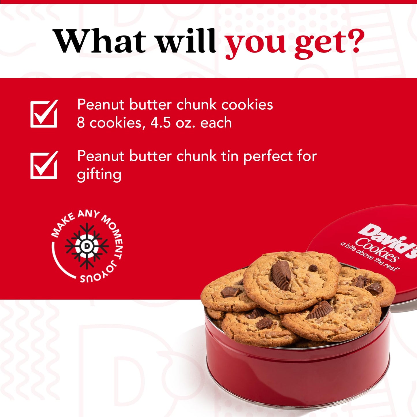 David'S Cookies Peanut Butter Chunk Fresh-Baked Decadent Cookie Gift Basket Tin - Luscious Large Peanut Butter Cookies With No A