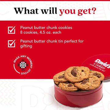 David'S Cookies Peanut Butter Chunk Fresh-Baked Decadent Cookie Gift Basket Tin - Luscious Large Peanut Butter Cookies With No A