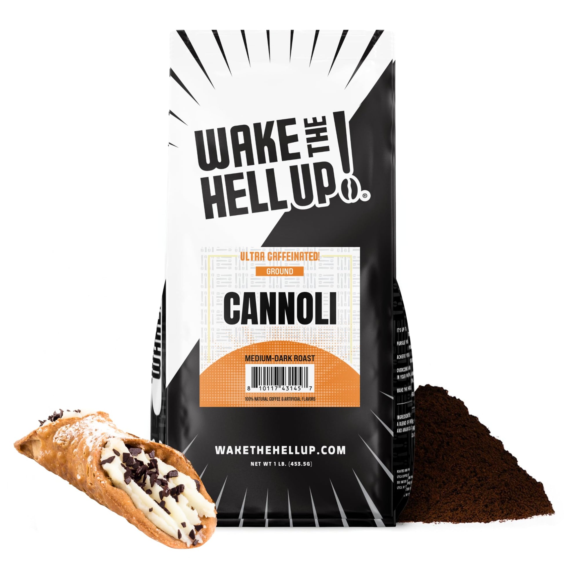 Wake The Hell Up! 1Lb Ultra-Caffeinated Cannoli Ground Coffee  Low Acid  Medium-Dark Roast