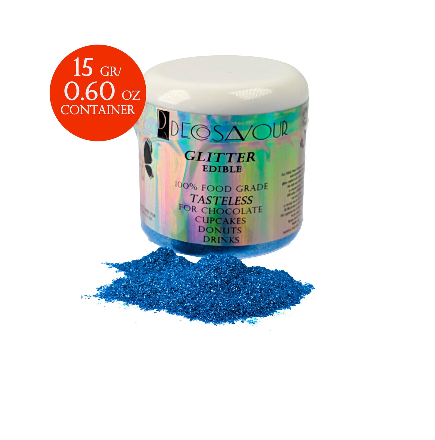 Decosavour Blue Edible Glitter for Cakes, Drinks & Chocolate - 15g Dazzle Dust Powder, Vegan, Gluten Free