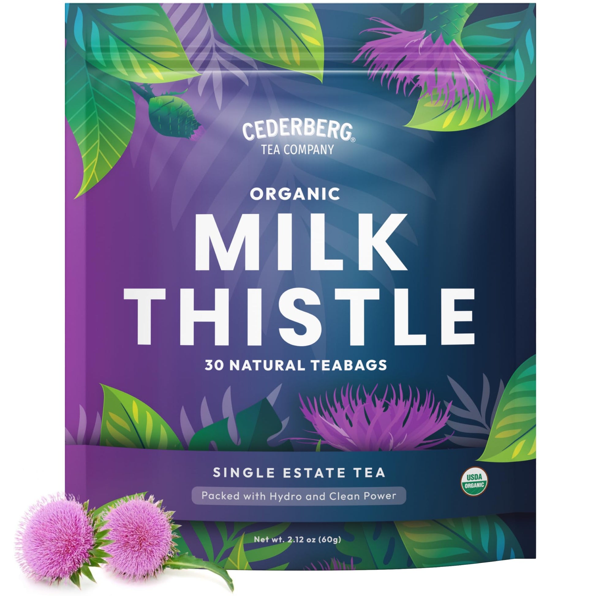 Cederberg Tea Company Organic Milk Thistle Tea - 30 Tea Bags | Organic Herbal Tea From Single Oriflavor Blend | Eco-Friendly Tea Bags | Non-Gmo Energy Blend Free Tea With Zero Sugar