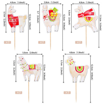 35 Pcs Llama Cupcake Toppers Double Sided Mexican Fiesta Alpaca Cupcake Picks For Llama Fiesta Theme Baby Shower Kids Boys Girls